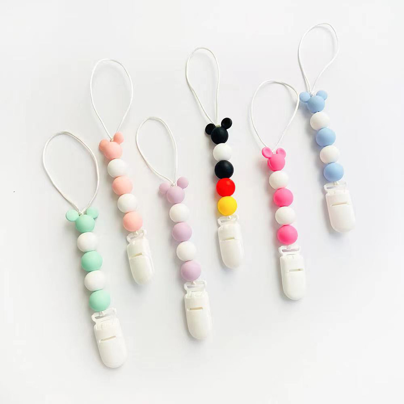 BPA Free Anti-fallende Buchenholz Silikonperle Zahne Relief Teether Spielzeug Baby Dummy Nippel Schnullerhalter Clip Kette